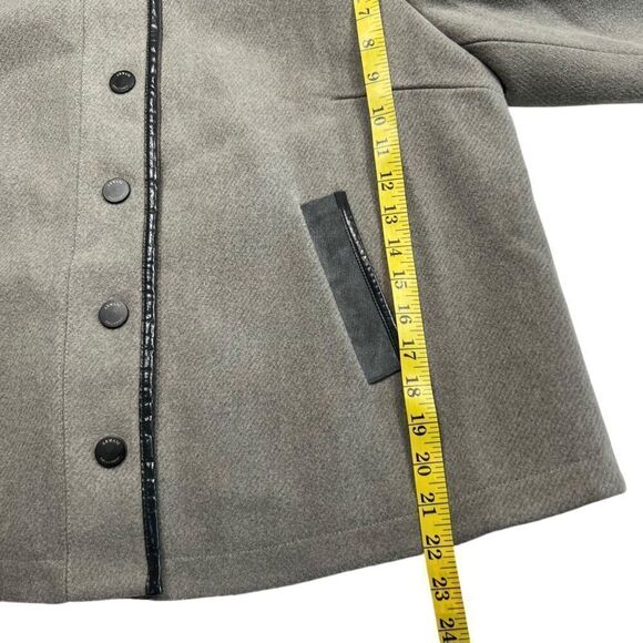 Armani Collezioni Womens Wool Jacket Size 12 Gray & Black Button-Up Hooded - Picture 4 of 15